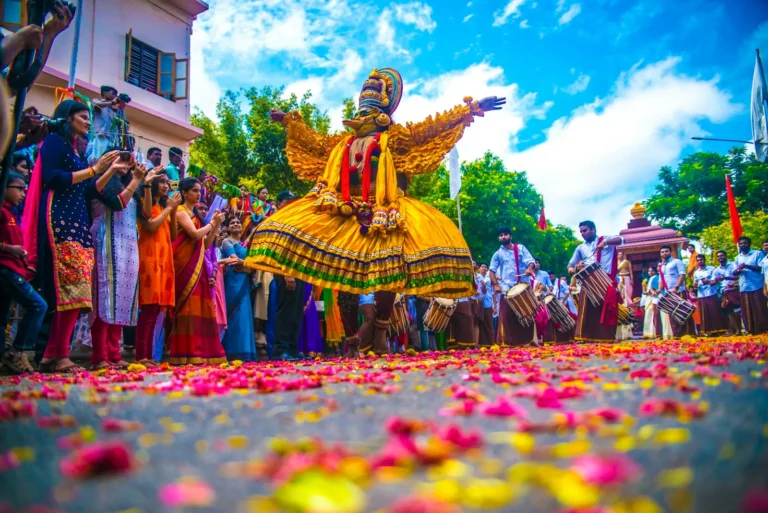 A colorful cultural festival procession
