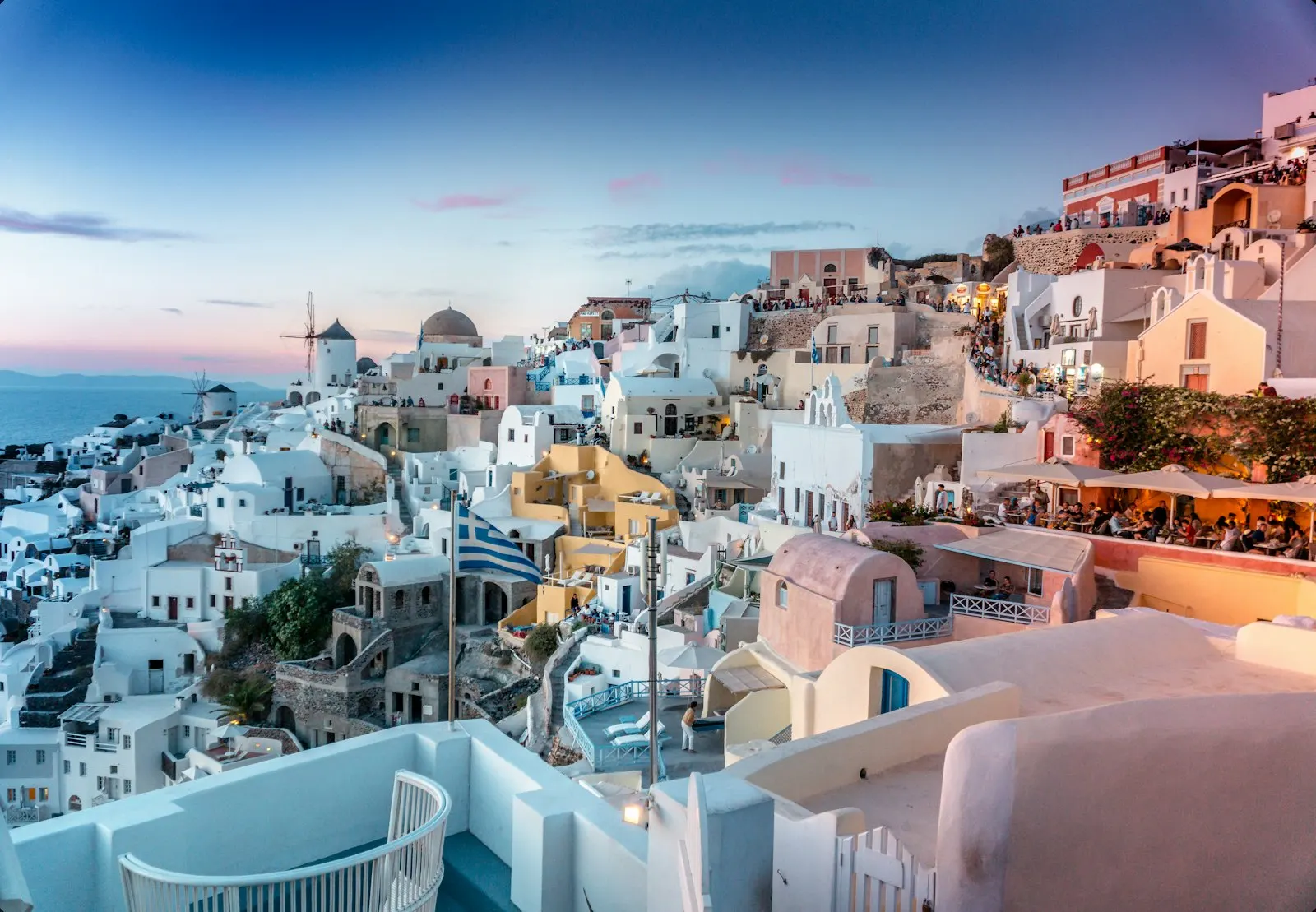 White houses of Santorini above the sea